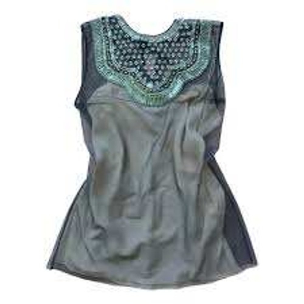 PRADA Embellished Sheer Sleeveless Top Blue Beaded Neckline Womens - Picture 8 of 14